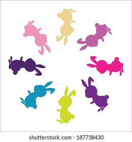 colourful friendly rabbits isolated multi-colour creative bunny. Vector