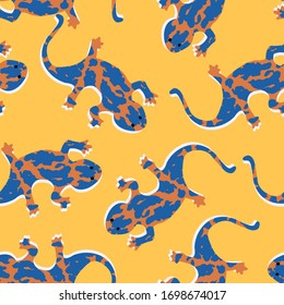 Colourful fun geckos seamless pattern