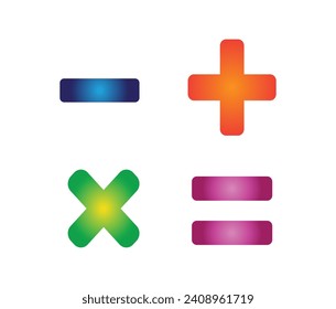 Colourful fun maths arithmetic calculator symbols. Minus, plus, equals and multiply. Button logo sticker isolated editable.