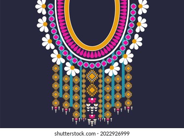 Colourful Geometric Ethnic oriental pattern traditional .Floral necklace embroidery design for fashion women.background, wallpaper, clothing and picture frame and wrapping.	
