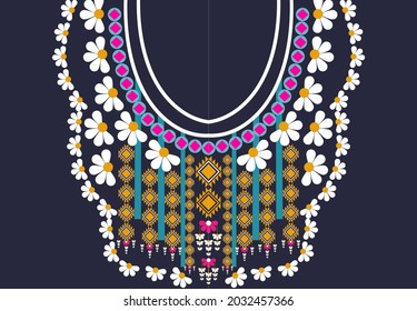 Patrón geométrico colorido Étnico oriental tradicional. Diseño de bordado de collares florales para mujeres de moda. fondo, papel pintado, ropa y marco de imagen