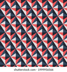 Colourful Geometric Pattern. Abstract Geometric Background Trendy Modern. Abstract Geometric Red Blue Seamless Pattern.  3D Triangle Background.