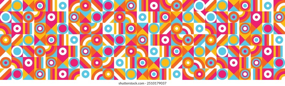 Colourful geometric pattern in Bauhaus style. Abstract background. Banner. Vector illustration