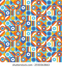Patrón geométrico colorido en estilo Bauhaus. Antecedentes Abstractas. Ilustración vectorial