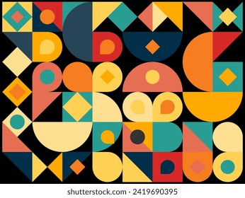 Colourful geometric pattern cover design with basic classic shapes