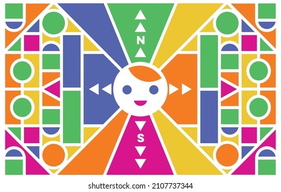 
Colourful Geometric Vector Illustration Of Child Decision Making With Moral Compass