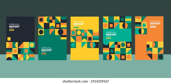 Colourful geometrical annual report collection. Modern business brochure, banner, page, leaflet, flyer, magazine, cover book template. Abstract colorful background Cover presentation