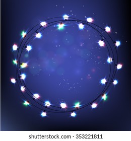 Colourful Glowing Christmas Lights. Circle. Vector illustration. Merry christmas