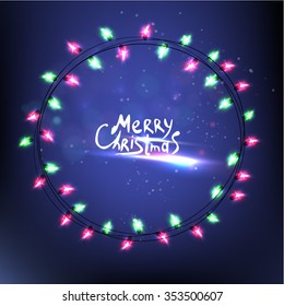 Colourful Glowing Christmas Lights. Circle. Vector illustration. Merry christmas