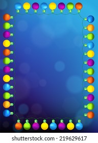 Colourful Glowing Christmas Lights Frame. Vector illustration
