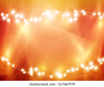 Colourful Glowing Christmas Lights And Greeting Card. Vector illustration