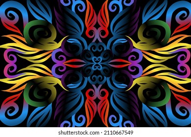 
bunter Farbverlauf-Kunstkreisblume Muster traditioneller Batik-ethnischer Ornamente für Bildschirmhintergrund-Werbeanzeigen oder Kleidung
