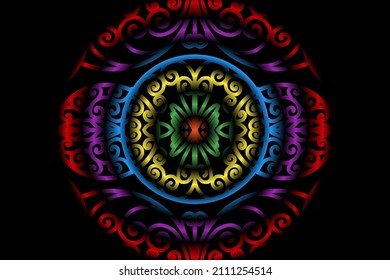 bunter Farbverlauf-Kunstkreisblume Muster traditioneller Batik-ethnischer Ornamente für Bildschirmhintergrund-Werbeanzeigen oder Kleidung