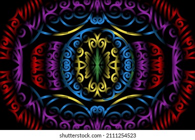 colourful  gradient art circle flower pattern of traditional batik ethnic  ornament for wallpaper background ads sticker or clothing