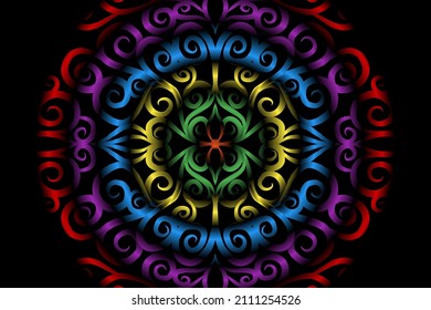 colourful  gradient art circle flower pattern of traditional batik ethnic  ornament for wallpaper background ads sticker or clothing