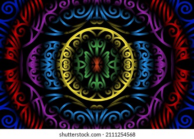 colourful  gradient art circle flower pattern of traditional batik ethnic  ornament for wallpaper background ads sticker or clothing