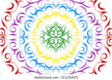 bunter Farbverlauf-Kunstkreisblume Muster traditioneller Batik-ethnischer Ornamente für Bildschirmhintergrund-Werbeanzeigen oder Kleidung