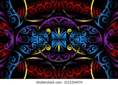 colourful  gradient art circle flower pattern of traditional batik ethnic  ornament for wallpaper background ads sticker or clothing