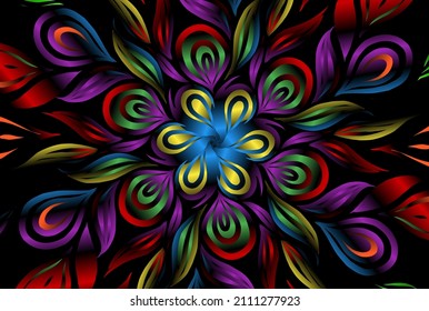 colourful  gradient art circle flower pattern of traditional batik ethnic  ornament for wallpaper background ads sticker or clothing
