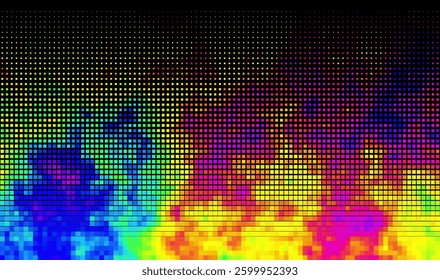 Colourful gradient halftone dots background. Vector illustration. Abstract grunge dots on black background
