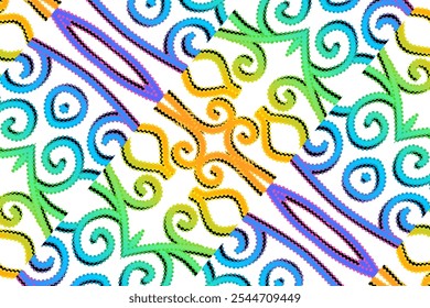 colourful gradient line art pattern of indonesian culture traditional tenun batik ethnic dayak ornament for wallpaper ads background