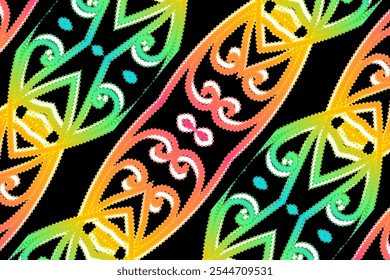 motif d'art de ligne de gradient coloré de la culture indonésienne traditionnel tenun batik ornement ethnique de dayak pour arrière-plan annonces de fond d'écran