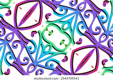 motif d'art de ligne de gradient coloré de la culture indonésienne traditionnel tenun batik ornement ethnique de dayak pour arrière-plan annonces de fond d'écran