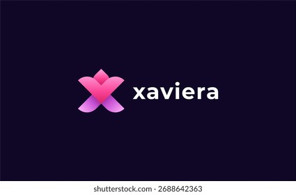 Flor colorida del loto del logotipo del gradiente o del tulipán con la letra X. Naturaleza, femenina y belleza con la Plantilla creativa colorida del gradiente. Concepto moderno y minimalista