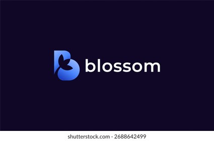 Flor colorida del loto del logotipo del gradiente o del tulipán con la letra B. Naturaleza, femenina y belleza con la Plantilla creativa colorida del gradiente. Concepto moderno y minimalista