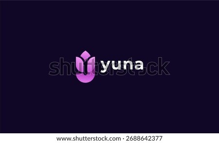 Colourful Gradient Logo Lotus or Tulip Flower With Letter Y. Nature, Feminine and Beauty with Gradient Colourful Creative Template. Modern and Minimalist Concept