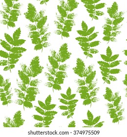 Colourful green summer and spring ash leaves bunch seamless pattern. Vector grunge design for cards, wallpapers, backgrounds and natural product.