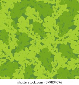 Colourful green summer and spring oak leaves bunch seamless pattern. Vector grunge design for cards, wallpapers, backgrounds and natural product.