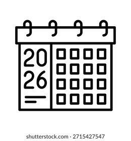 Icono de estilo de línea de Ilustración vectorial de calendario de cuadrícula de colores 2026