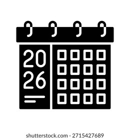 Calendario de cuadrícula de colores 2026 Ilustración vectorial Icono de estilo sólido