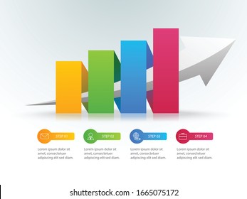 Colourful growth chart infographic, Vector illustration with 4 options or steps and place for text on white background