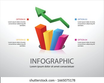 Gráfico de crecimiento colorido, ilustración vectorial con 4 opciones o pasos y lugar para texto 