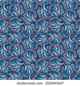 Colourful hand drawn abstract ocean wave seamless pattern ,Design for fashion , fabric, textile, wallpaper, cover, web , wrapping and all prints on dark blue