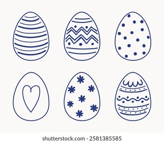 Colourful hand drawn Easter eggs set. Icons in cartoon style. Doodle. Vector illustration