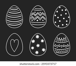 Colourful hand drawn Easter eggs set. Icons in cartoon style. Doodle. Vector illustration