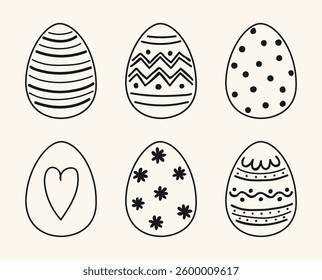 Colourful hand drawn Easter eggs set. Icons in cartoon style. Doodle. Vector illustration