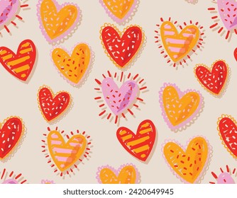 Colourful Hand Drawn Hert pattern love heart texture lovely Seamless pattern Vector ,Design for fashion , fabric, textile, wallpaper , wrapping and all prints 