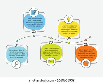 Colourful hand drawn infographic, Vector illustration with 4 text boxes can be used for timeline, diagram or workflow 