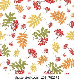 Colourful hand drawn rowan seamless pattern. For Print on Textile, Wrapping Paper, packaging.