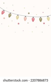 Colourful Hand Drawn String Of Lights. Christmas Background. Vector Illustration