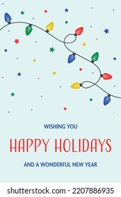 Colourful Hand Drawn String Of Lights. Christmas Card. Vector Illustration