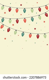 Colourful Hand Drawn String Of Lights. Christmas Background. Vector Illustration