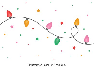 Colourful Hand Drawn String Of Lights. Christmas Background. Vector Illustration