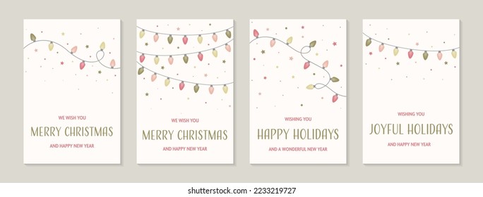 Colourful hand drawn string of lights. Christmas cards collection. Vector illustration