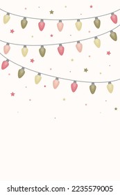 Colourful hand drawn string of lights. Christmas background. Vector illustration
