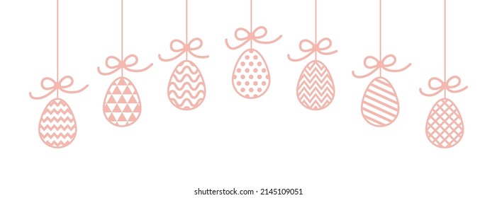 Colourful hanging Easter eggs. Banner concept. Vector